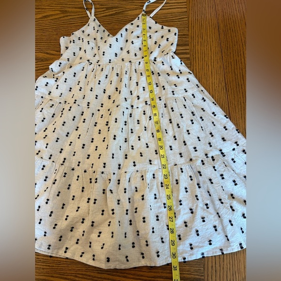 Chic Sim & Sam Cream Cotton/Linen Dress Black Design and Tiered Skirt Size L - Picture 11 of 11